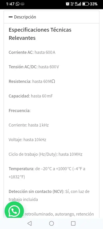 Multímetro de gancho C-Logic 810 con termocupla - miniatura 4