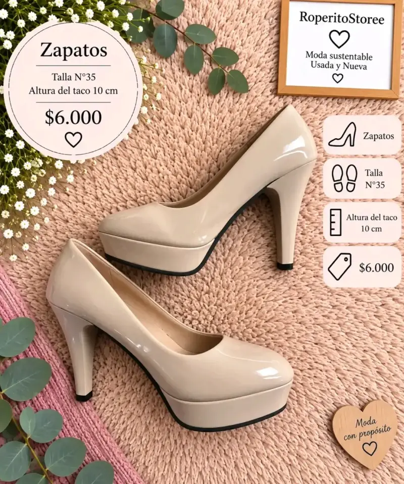 Zapatos de taco alto beige talla 35
