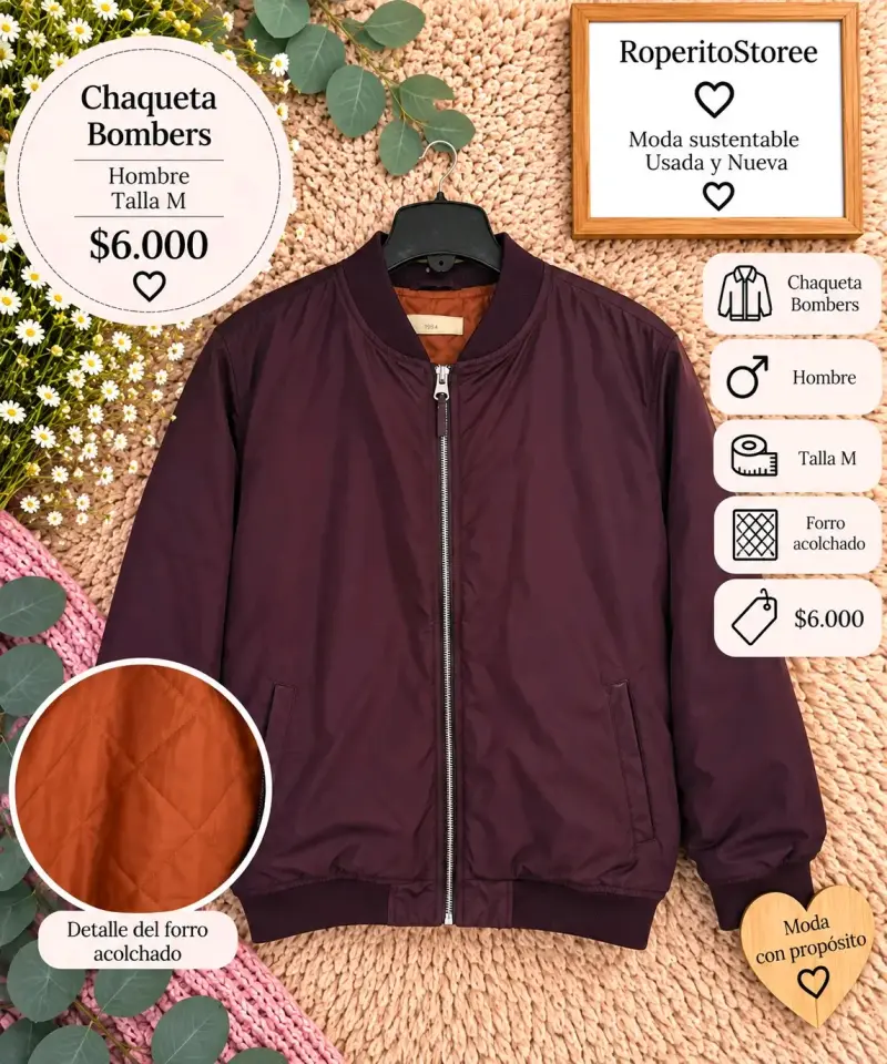 Chaqueta Bomber Hombre Talla M Forro Acolchado
