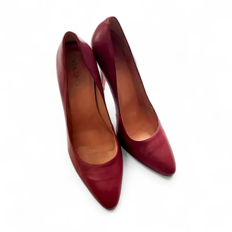 Zapatos Vía Uno Cuero Burdeo Talla 40 CL Taco Alto - 2