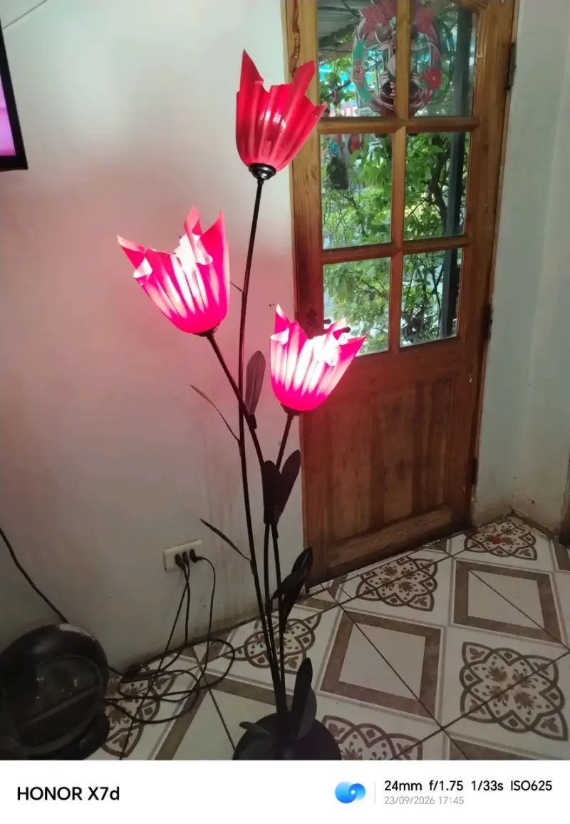 Lámpara de pie con diseño floral en rojo - 2