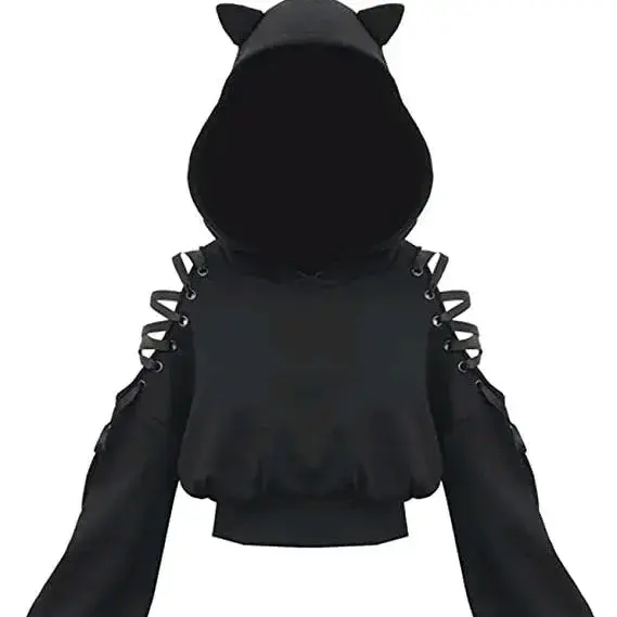 Polerón negro con orejas y diseño de encaje