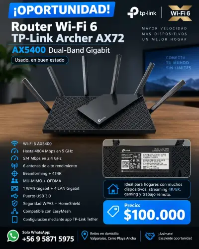 Router Wi-Fi 6 TP-Link Archer AX72 en buen estado - miniatura 1