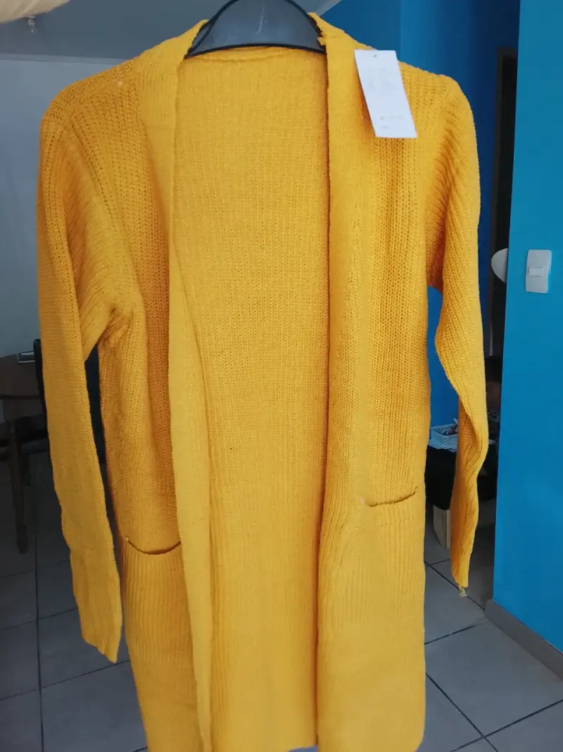 Cárdigan largo amarillo para mujer