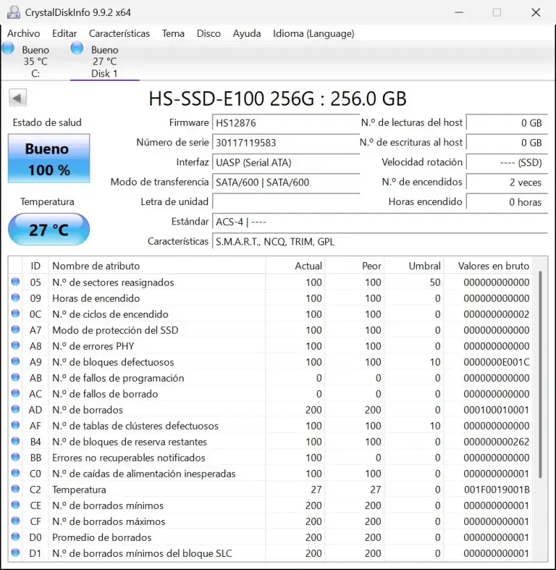 SSD Hikvision 256GB SATA – 100% Salud - 3