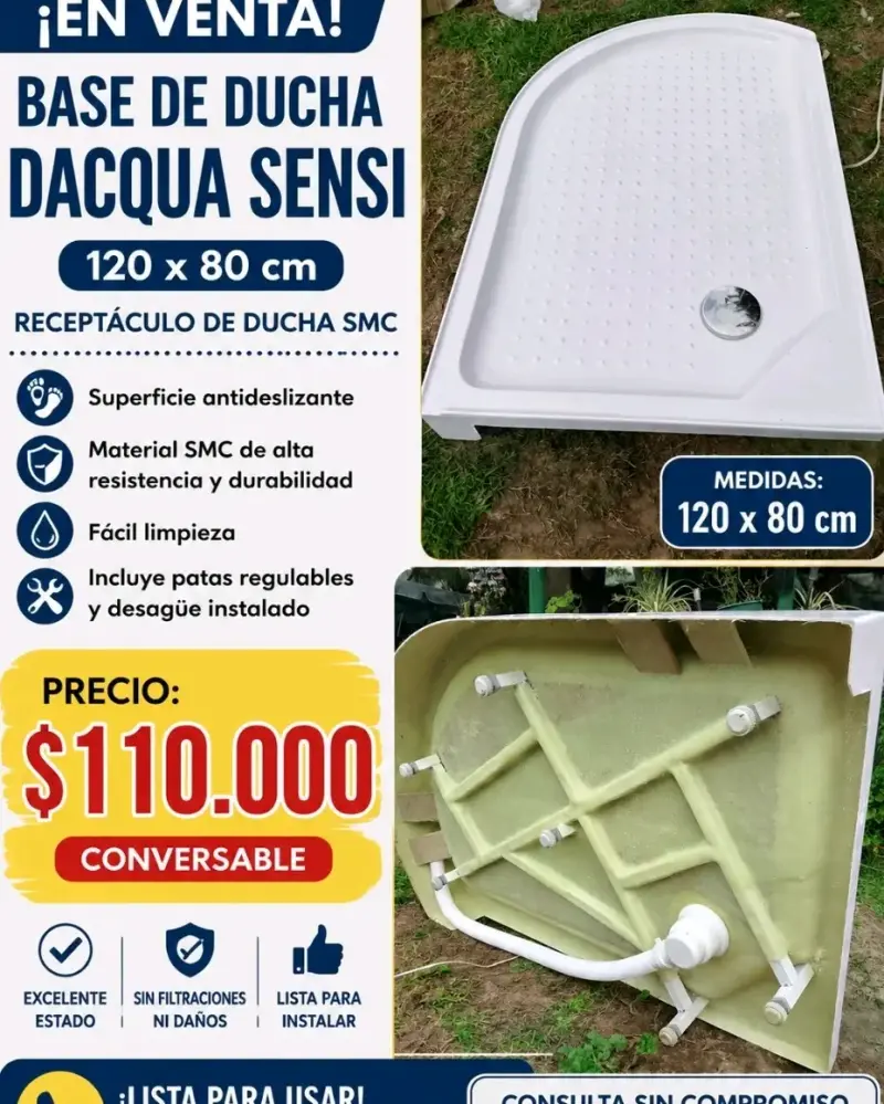 Base de Ducha Dacqua Sensi 120x80 cm Antideslizante