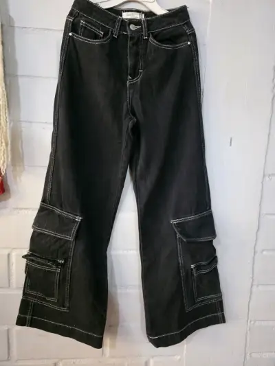 Pantalones cargo negros de pierna ancha - miniatura 1