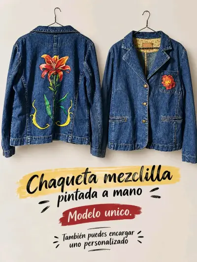 Chaqueta de mezclilla pintada a mano, modelo único - miniatura 1