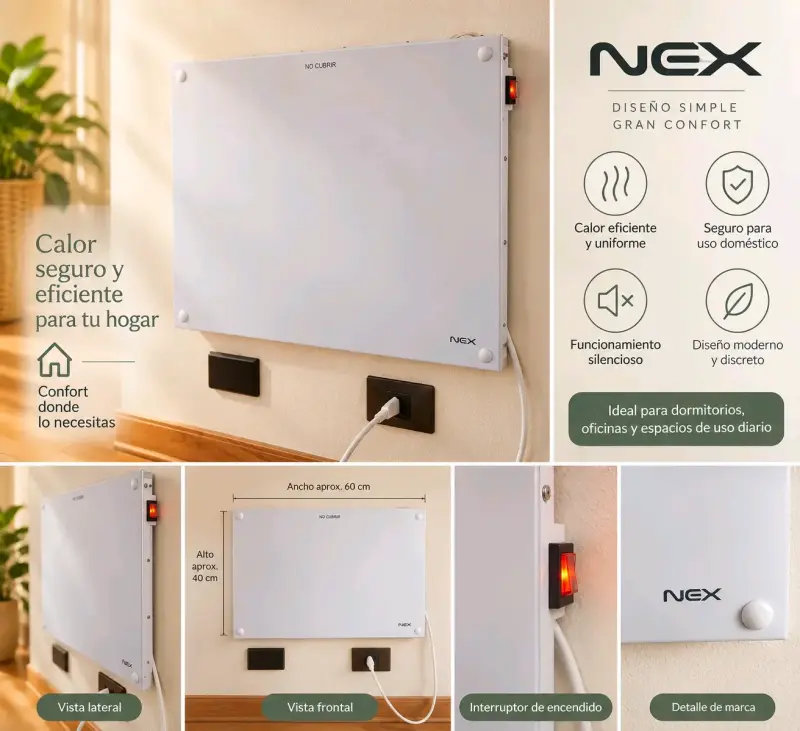 Panel calefactor eléctrico NEX eficiente y seguro