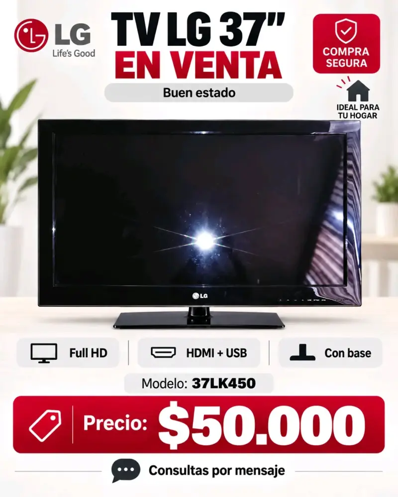 TV LG 37" Full HD 1080p – HDMI + USB – 37 pulgadas