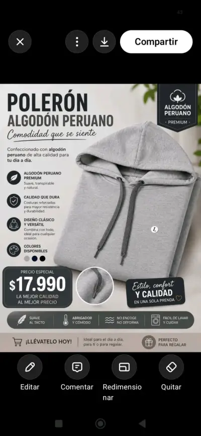 Polerón con Capucha de Algodón Premium - miniatura 2