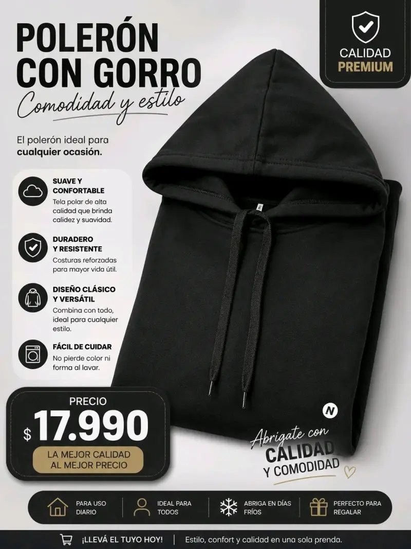Polerón con Capucha de Algodón Premium - 3