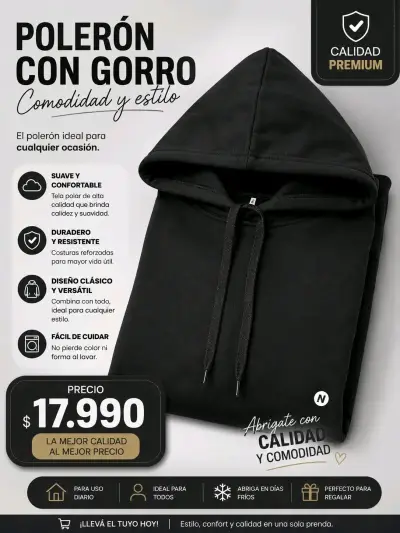 Polerón con Capucha de Algodón Premium - miniatura 3