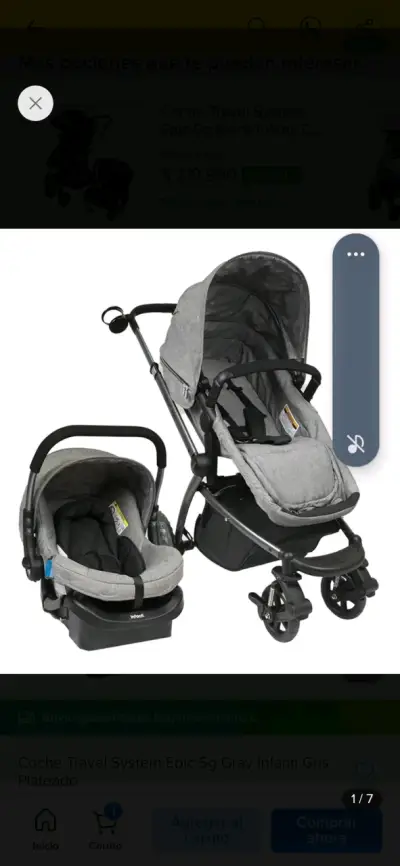 Coche de bebé Infanti Epic gris con silla de auto - miniatura 1