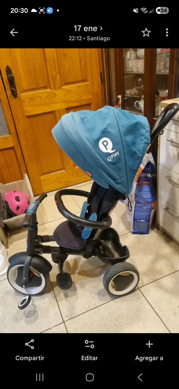 Triciclo para niños QPlay azul con capota