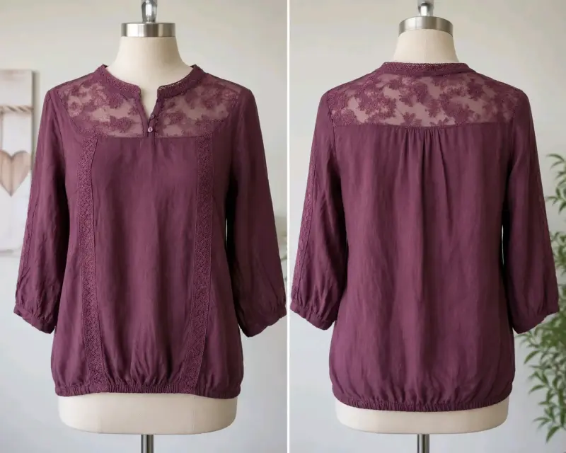 Blusa morada con encaje para mujer