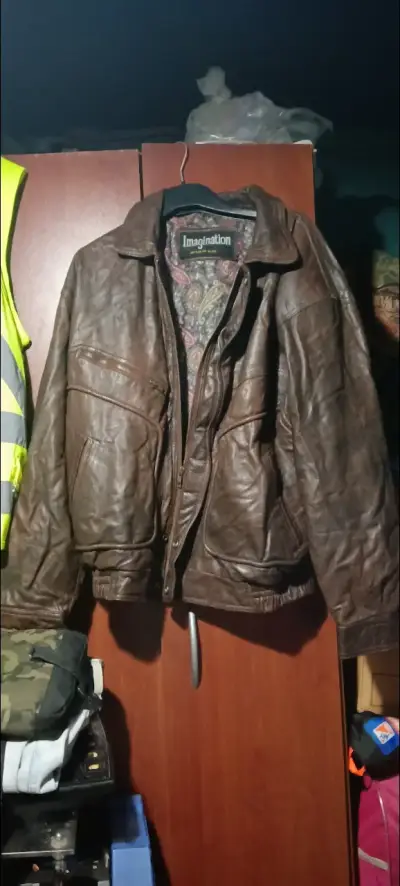Chaqueta de cuero marrón para hombre - miniatura 2