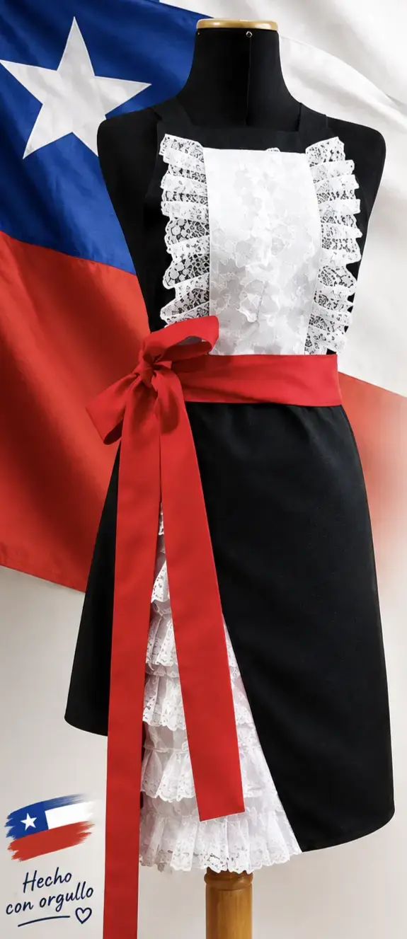 Delantal huasa elegante con blonda y lazo - 2