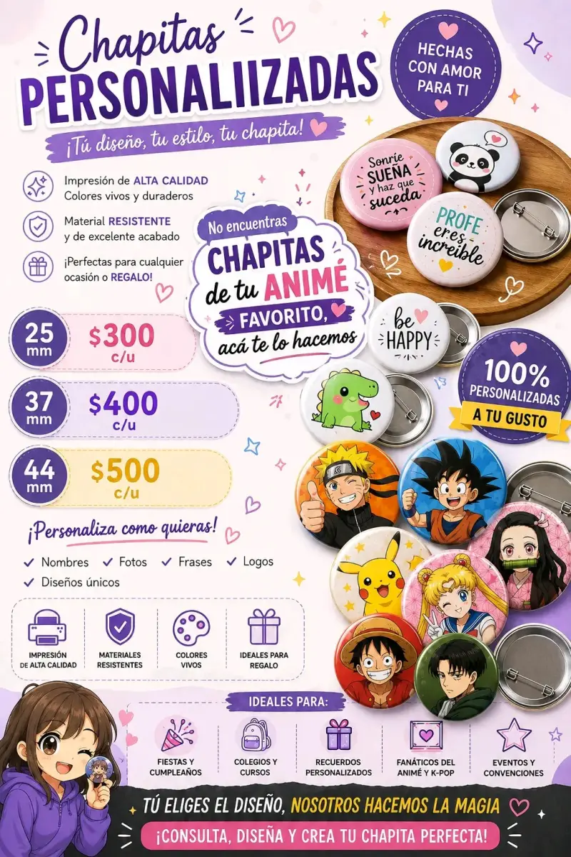 Chapitas Personalizadas de Anime y Frases - 2
