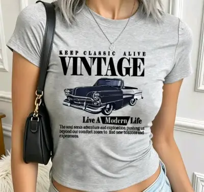 Polera Vintage Gris y Negra  con Estampado - miniatura 1