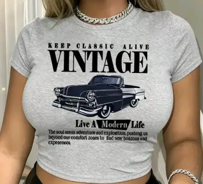 Polera Vintage Gris y Negra  con Estampado - miniatura 2