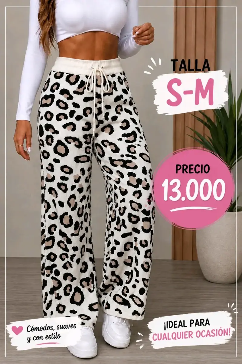 Pantalones anchos estampado leopardo talla S-M