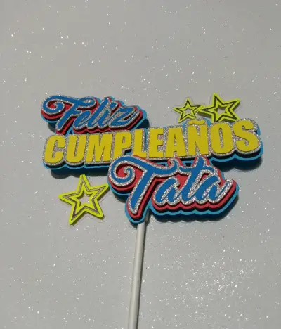 Topper de Torta 'Feliz Cumpleaños Tata' con Estrellas - miniatura 1
