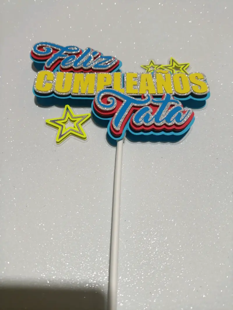 Topper de Torta 'Feliz Cumpleaños Tata' con Estrellas - 2