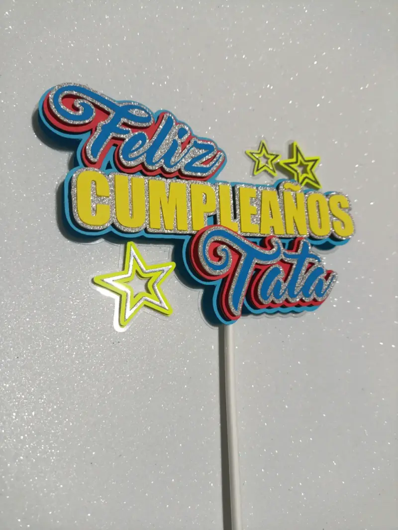 Topper de Torta 'Feliz Cumpleaños Tata' con Estrellas - 3