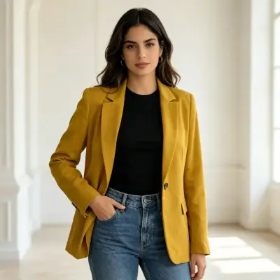 Blazer Zara Basic mostaza talla M - miniatura 1