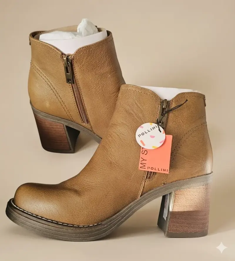 Botines de cuero marrón con tacón Pollini - 1