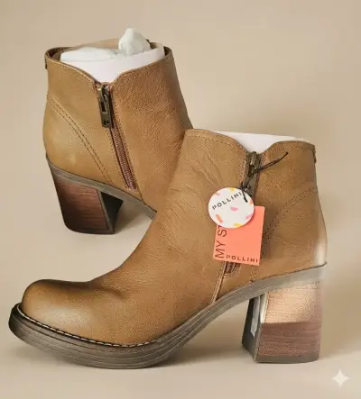 Botines de cuero marrón con tacón Pollini - miniatura 1