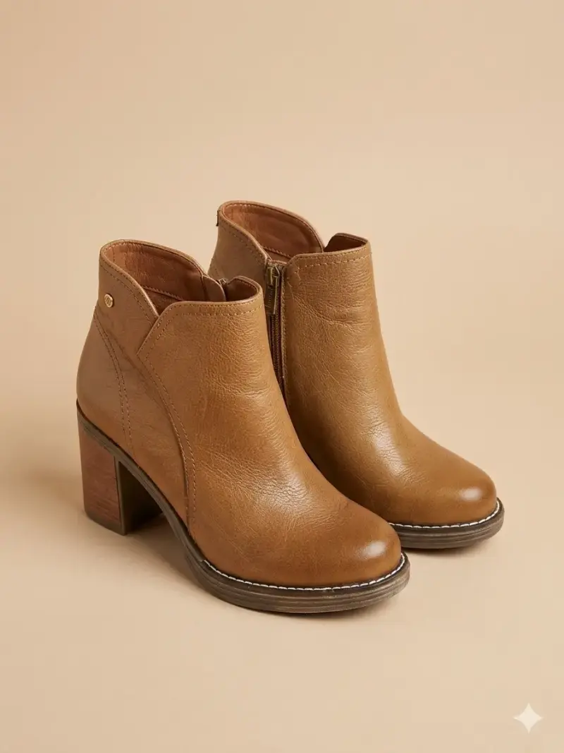 Botines de cuero marrón con tacón Pollini - 6