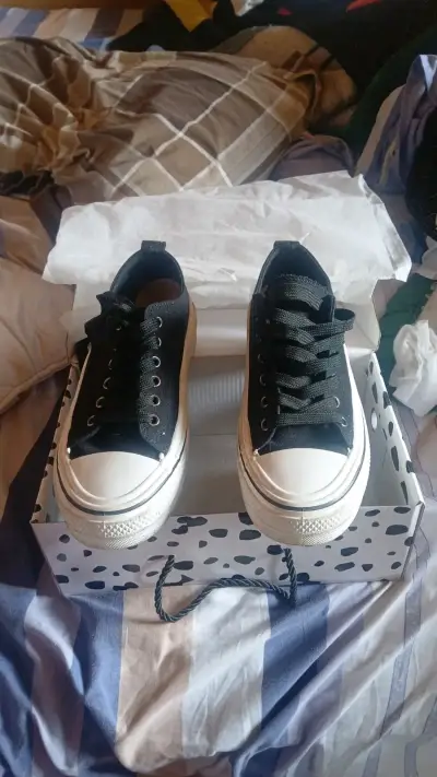 Zapatillas negras de lona con plataforma - miniatura 1