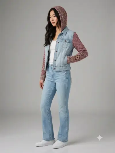 Chaqueta de mezclilla con capucha y mangas tejidas - miniatura 1