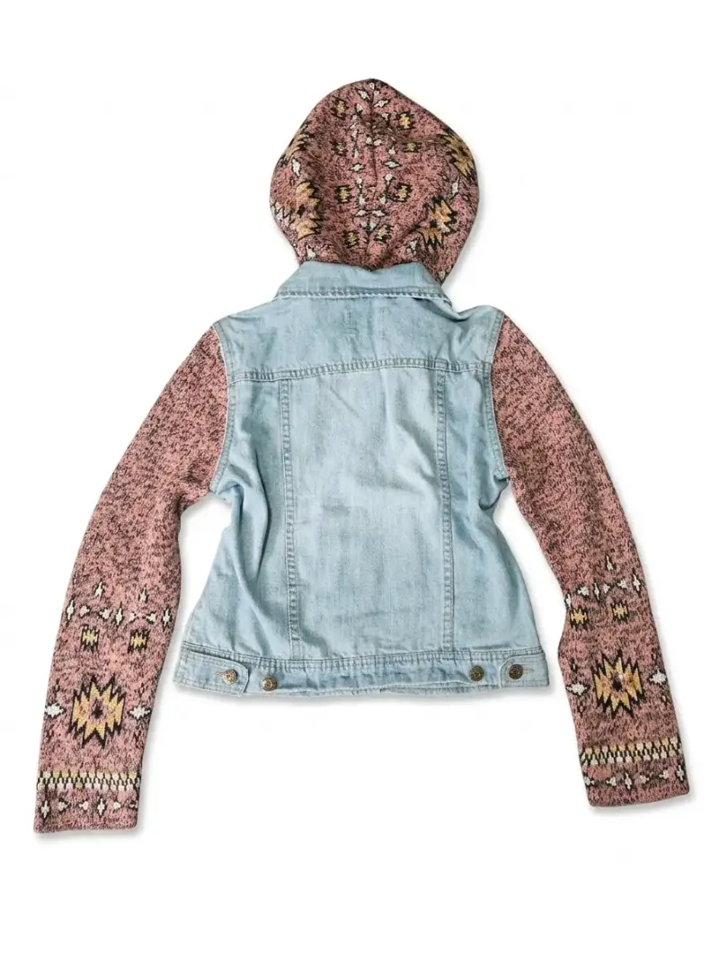 Chaqueta de mezclilla con capucha y mangas tejidas - 4