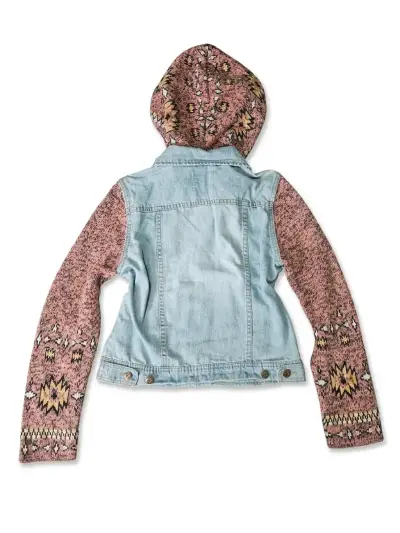 Chaqueta de mezclilla con capucha y mangas tejidas - miniatura 4