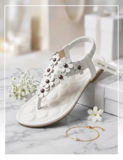 Sandalias planas con flores para mujer - miniatura 1