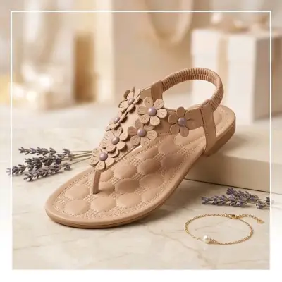 Sandalias planas con flores para mujer - miniatura 2