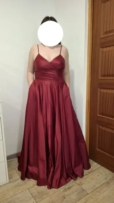 Vestido de fiesta largo xl burdeo con bolsillos - miniatura 1