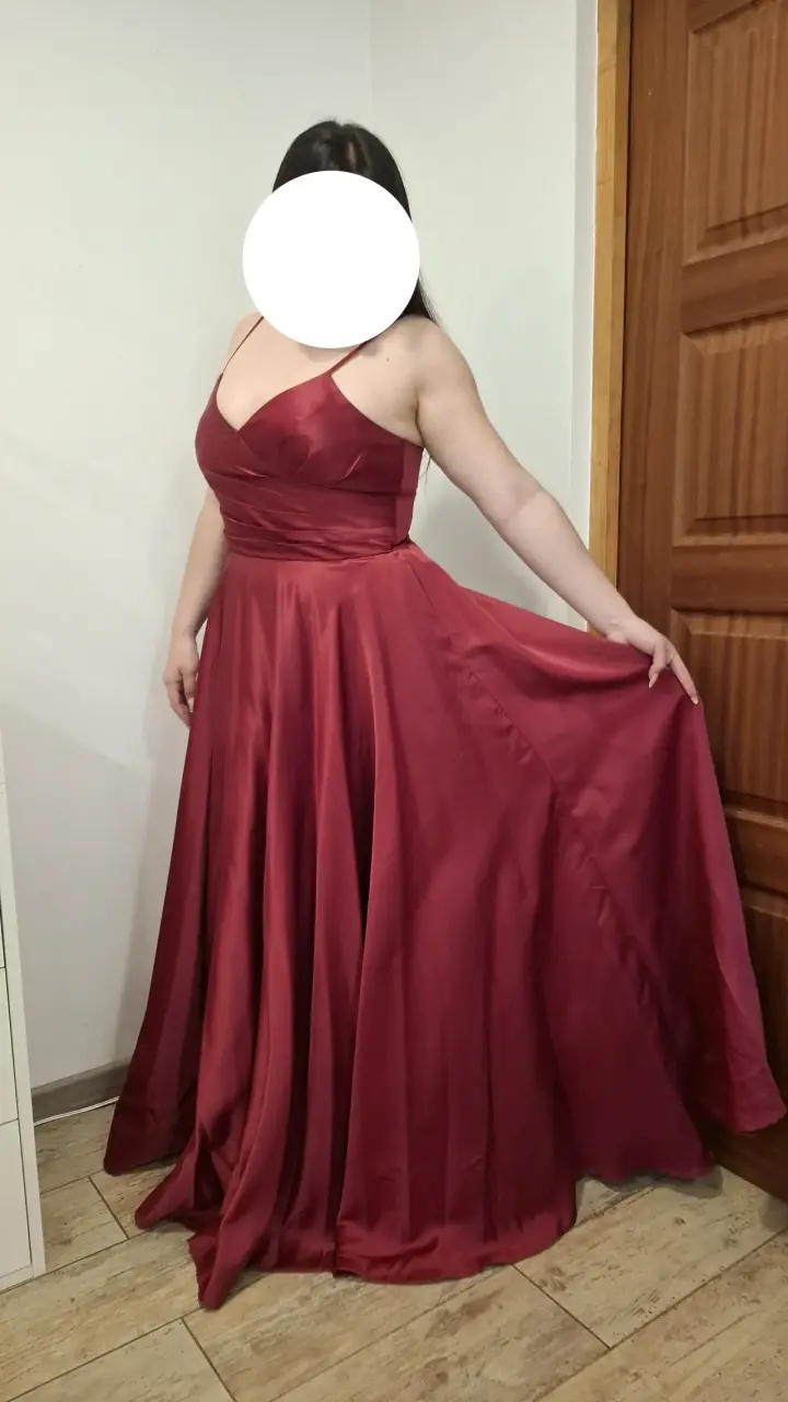 Vestido de fiesta largo xl burdeo con bolsillos - 4