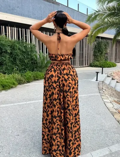 Vestido largo estampado animal print con aberturas - miniatura 2