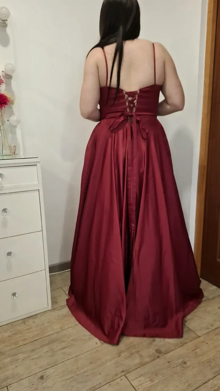 Vestido de fiesta largo xl burdeo con bolsillos - 3