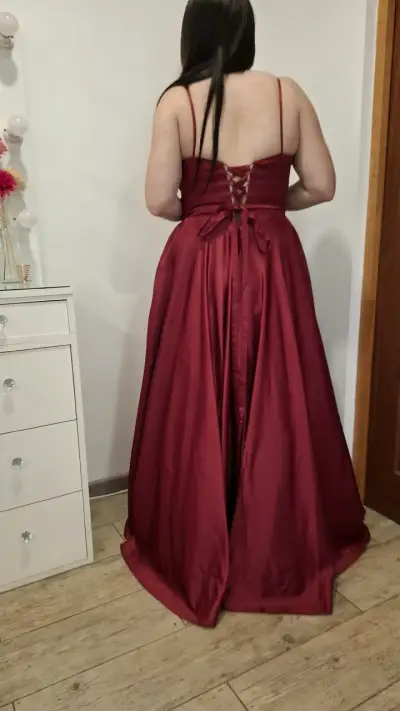 Vestido de fiesta largo xl burdeo con bolsillos - miniatura 3