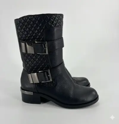 Botas negras de cuero Vince Camuto con hebillas - miniatura 4