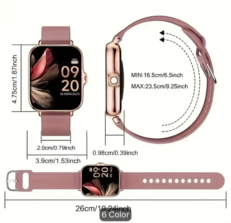 Reloj rosa con pantalla táctil y correa ajusta - 2
