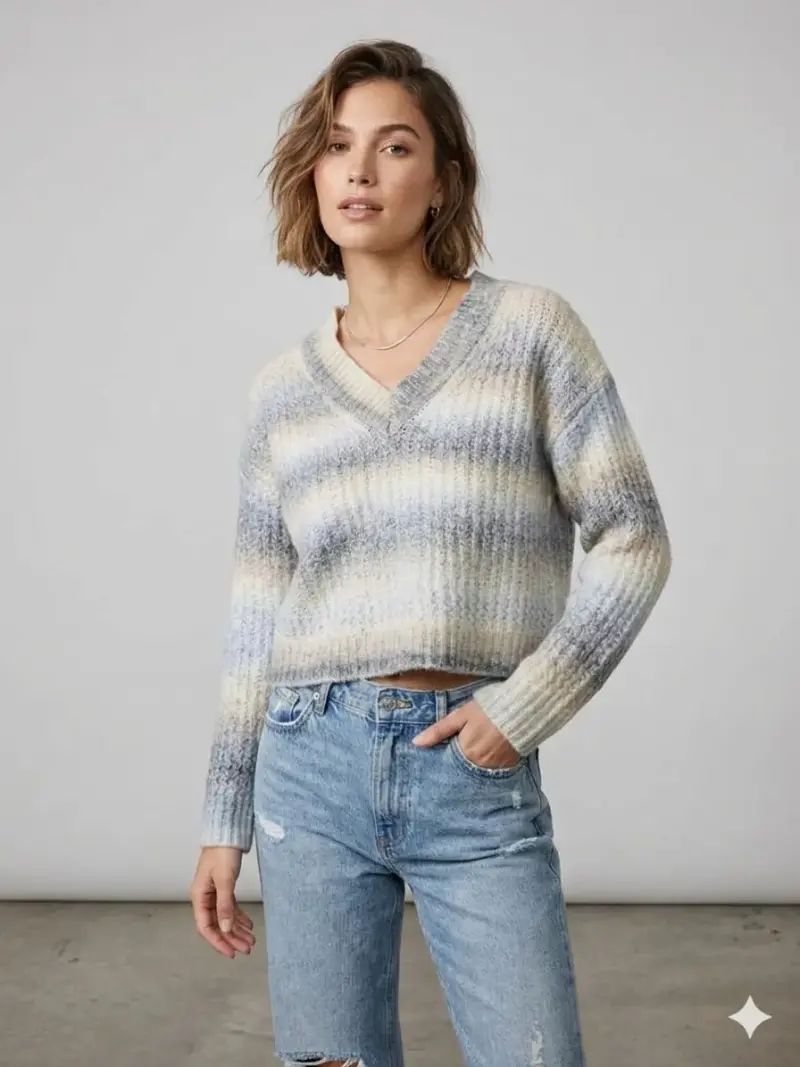 Suéter de lana a rayas para mujer - 1