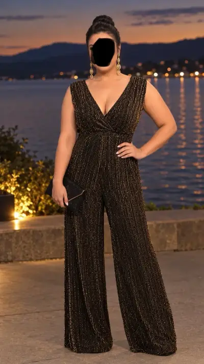 Elegante mono de fiesta negro con brillo - miniatura 1