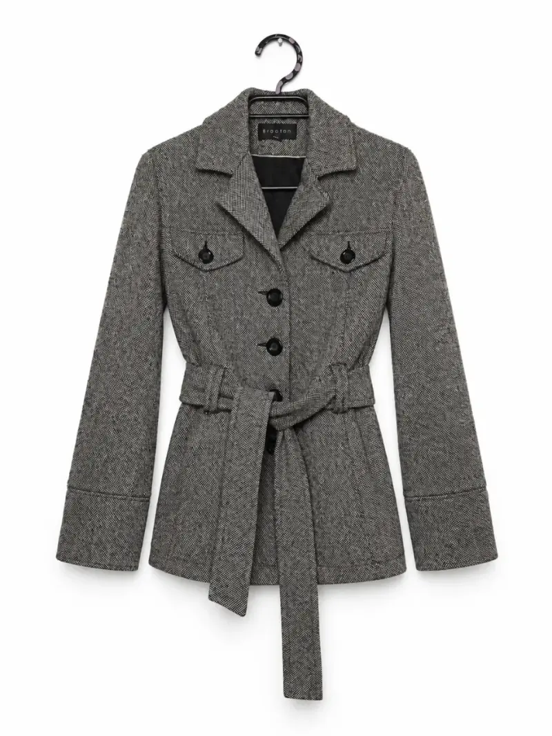 Blazer gris con cinturón para mujer - 2
