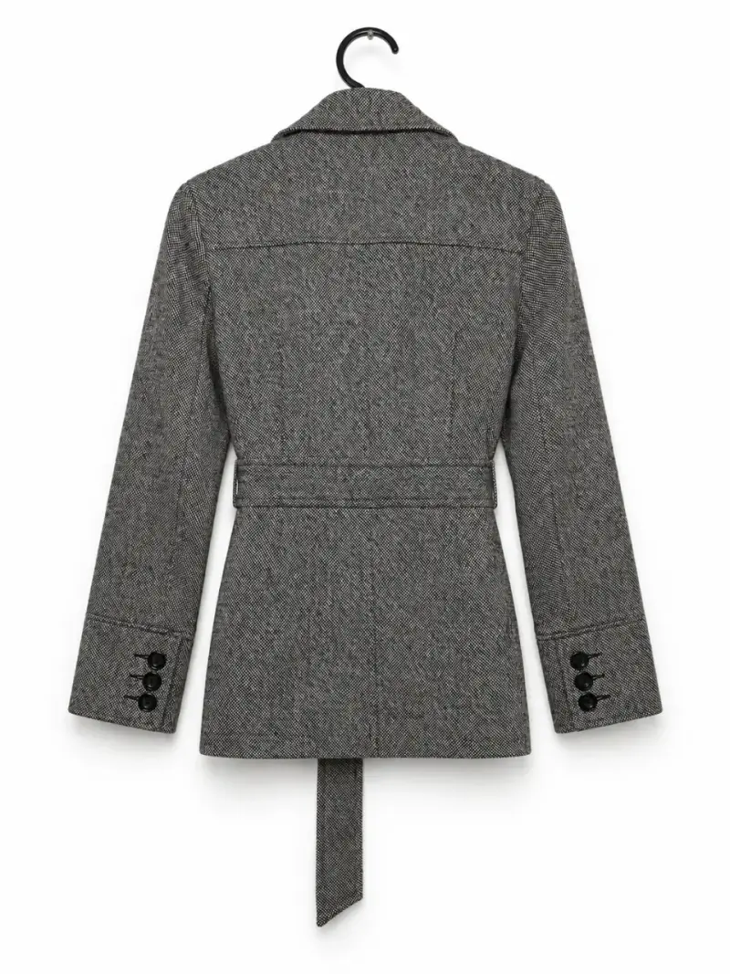 Blazer gris con cinturón para mujer - 3